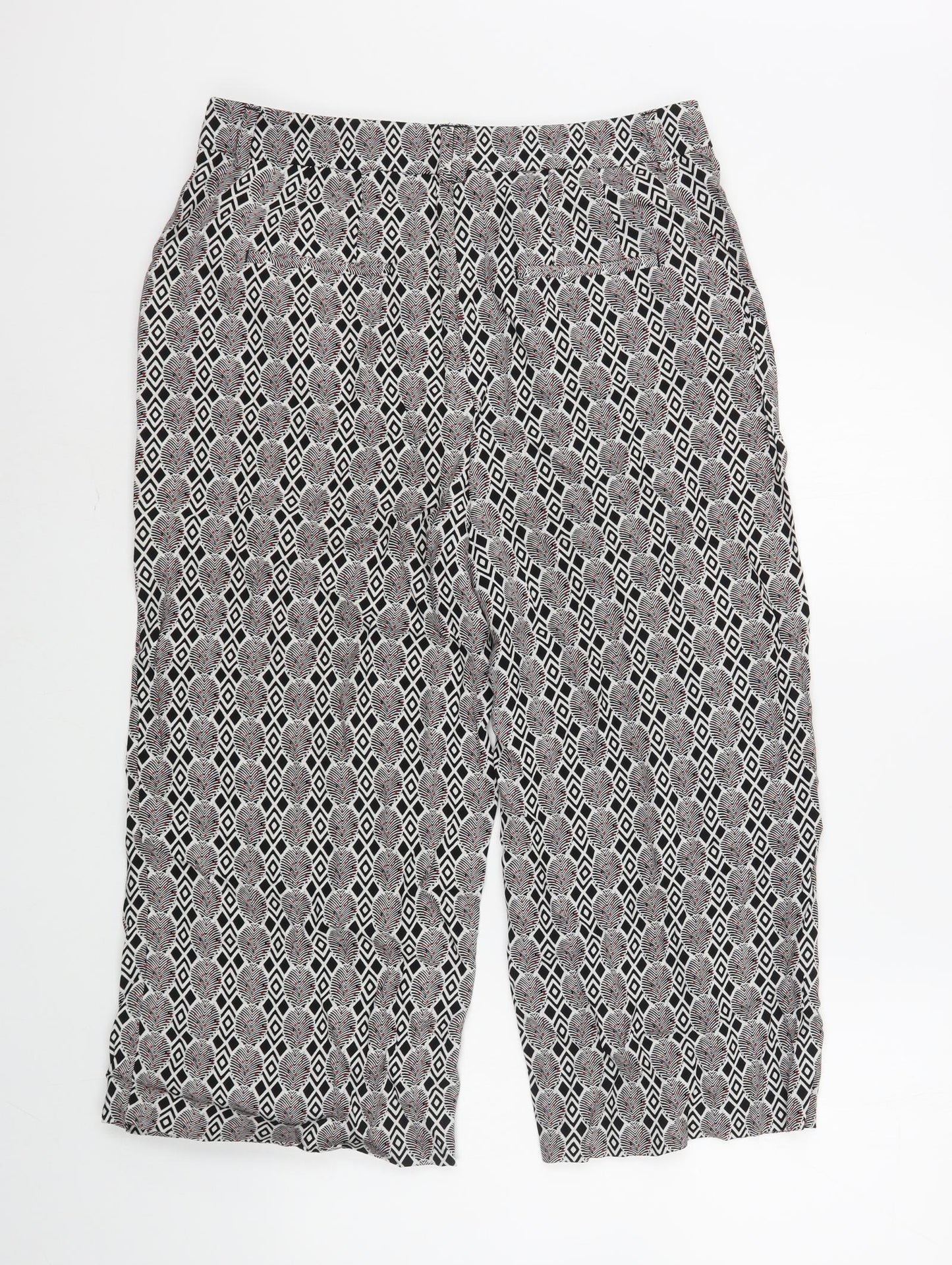 NEXT Womens Multicoloured Geometric Viscose Cropped Trousers Size 12 L20 in Regular Zip