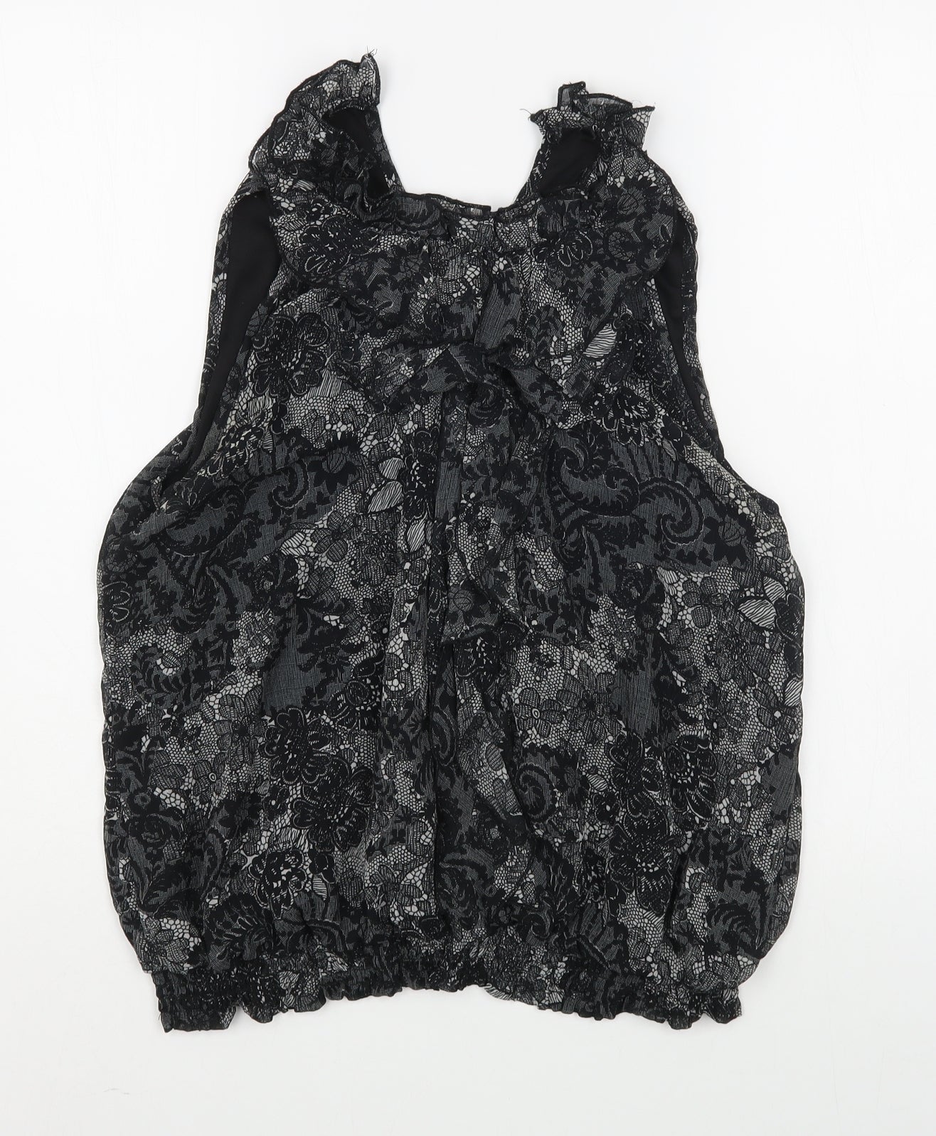 Dunnes Stores Womens Black Geometric Polyester Camisole Blouse Size 16 Scoop Neck