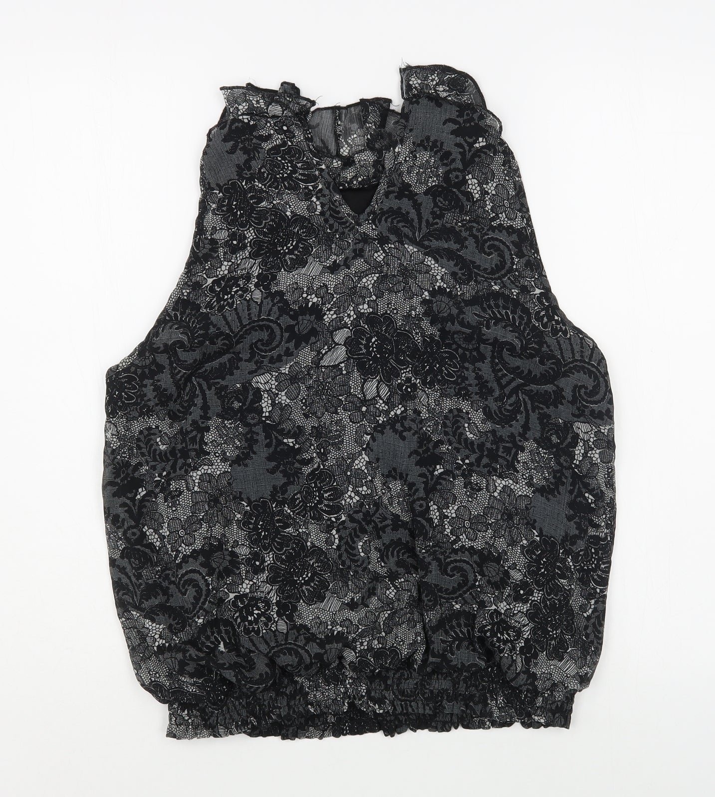 Dunnes Stores Womens Black Geometric Polyester Camisole Blouse Size 16 Scoop Neck