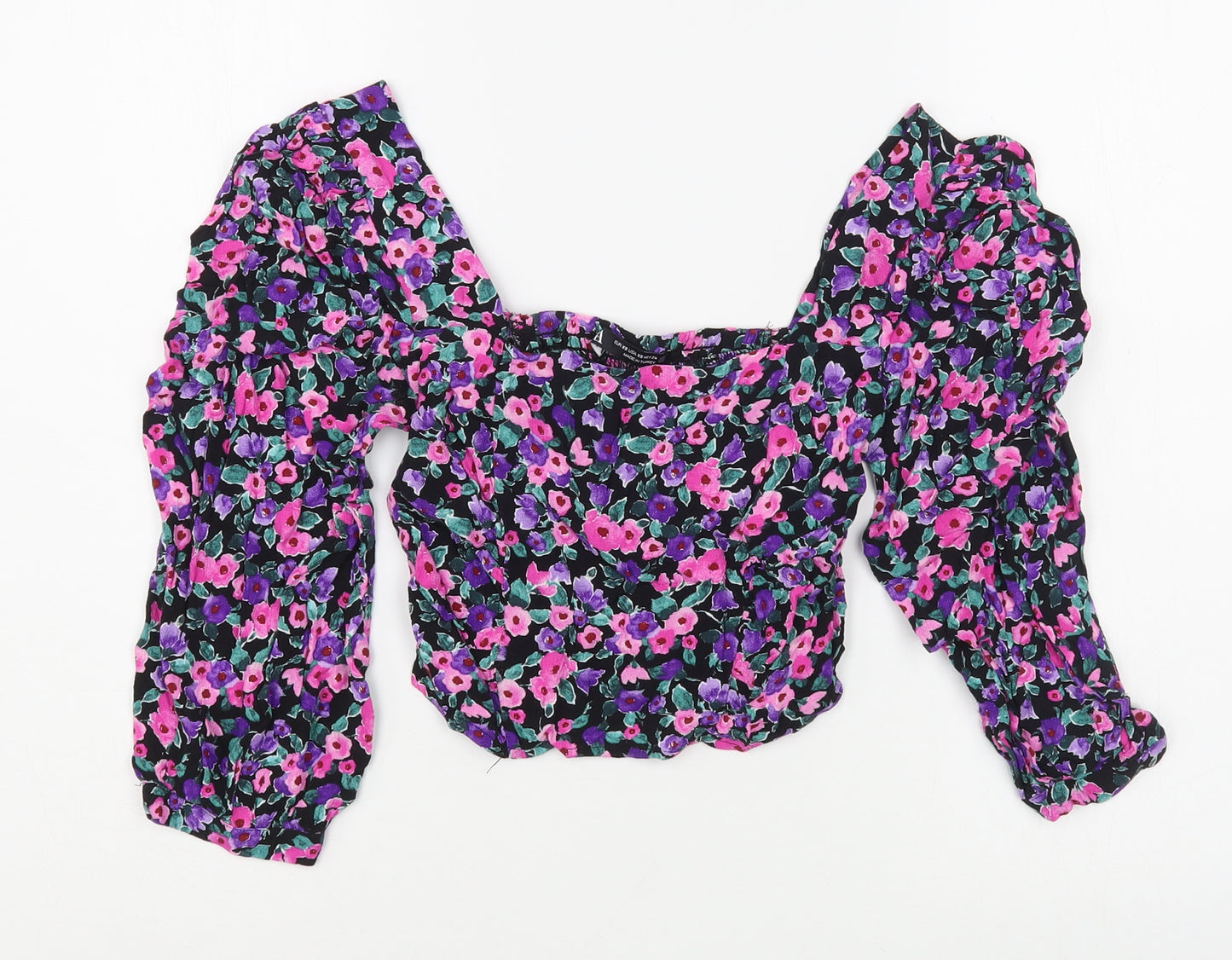 Zara Womens Purple Floral Viscose Basic Blouse Size XS Square Neck