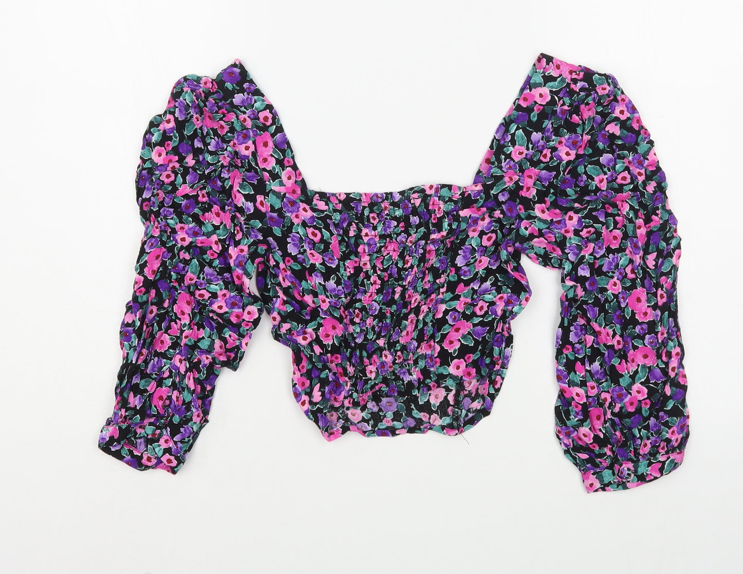 Zara Womens Purple Floral Viscose Basic Blouse Size XS Square Neck