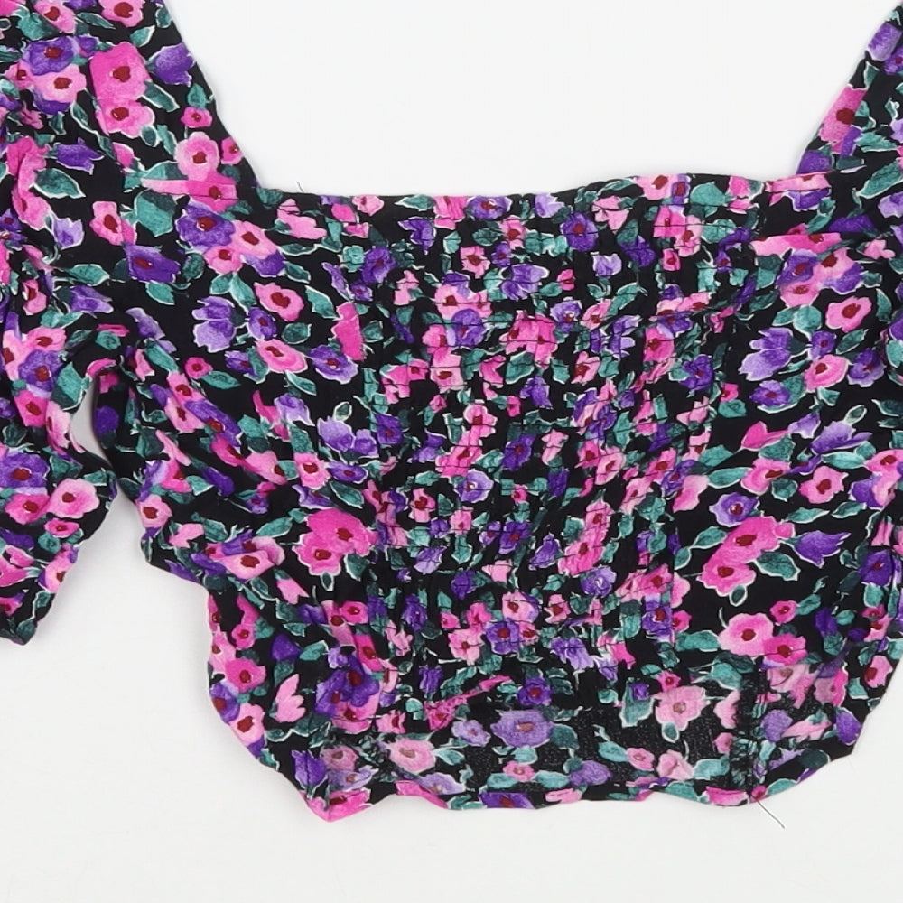 Zara Womens Purple Floral Viscose Basic Blouse Size XS Square Neck