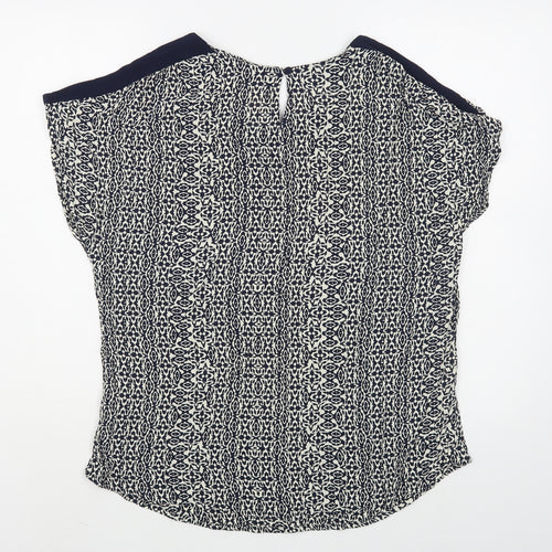 Monsoon Womens Blue Geometric Viscose Basic Blouse Size 14 Scoop Neck