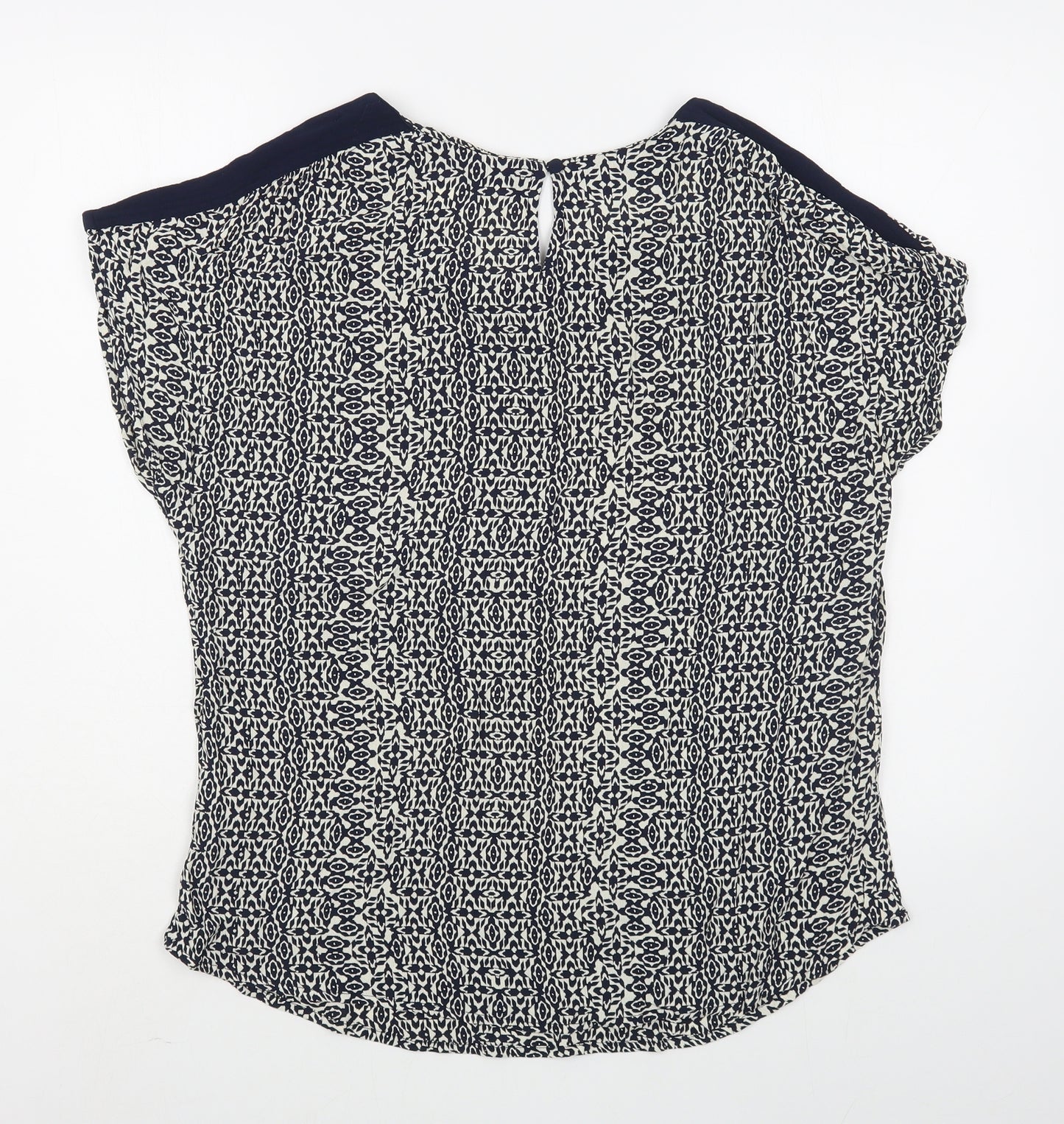 Monsoon Womens Blue Geometric Viscose Basic Blouse Size 14 Scoop Neck