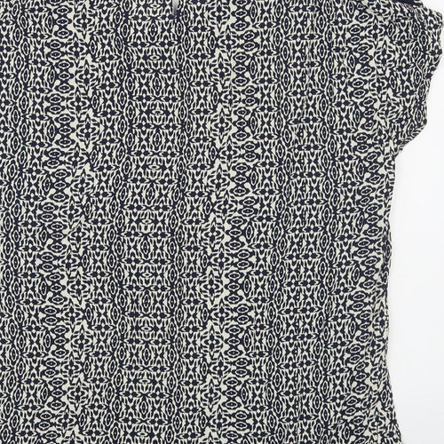 Monsoon Womens Blue Geometric Viscose Basic Blouse Size 14 Scoop Neck