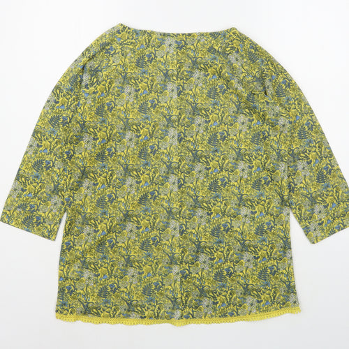 NEXT Womens Yellow Floral Polyester Basic T-Shirt Size 12 Boat Neck