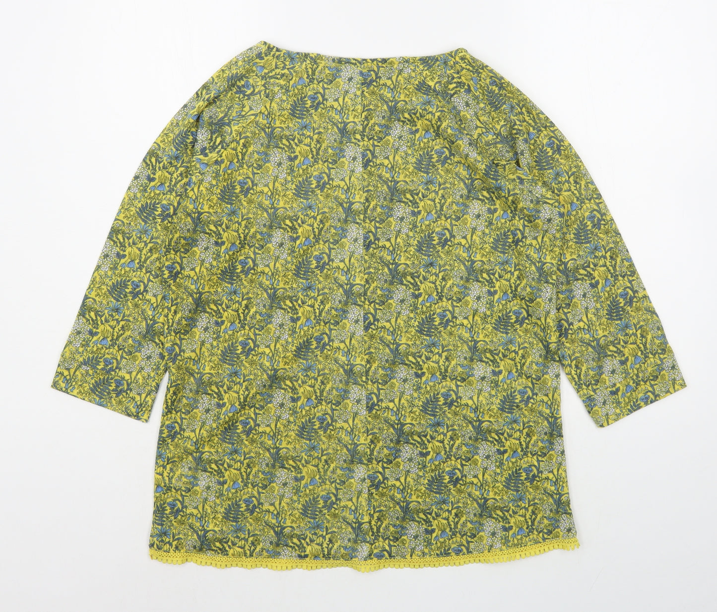 NEXT Womens Yellow Floral Polyester Basic T-Shirt Size 12 Boat Neck