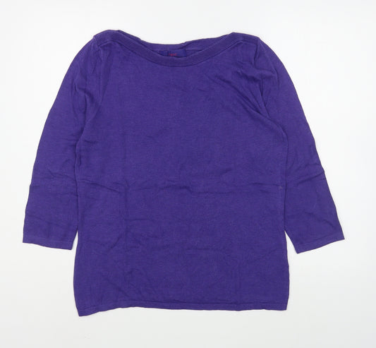 Front view of Next women’s purple polyester basic t-shirt, size UK 4, boat neck
