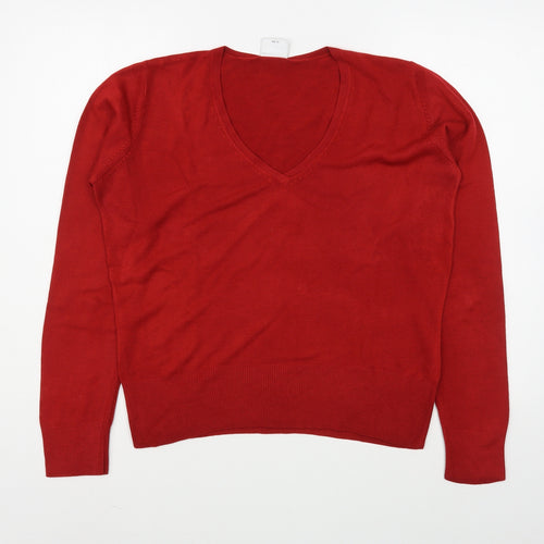 NEXT Womens Red V-Neck  Acrylic Pullover Jumper Size 14