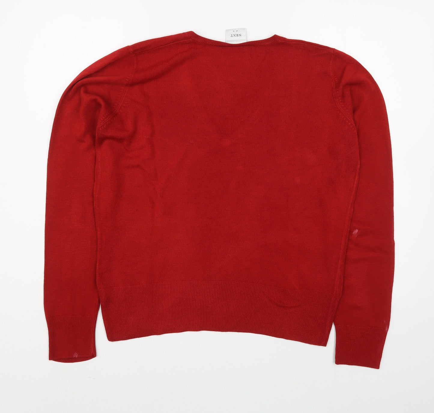 NEXT Womens Red V-Neck  Acrylic Pullover Jumper Size 14