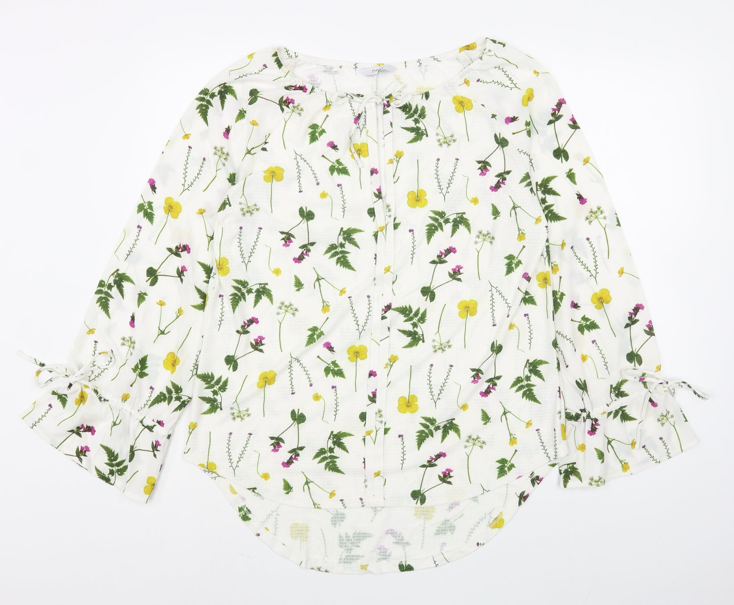 NEXT Womens White Floral Polyester Basic Blouse Size 14 Boat Neck