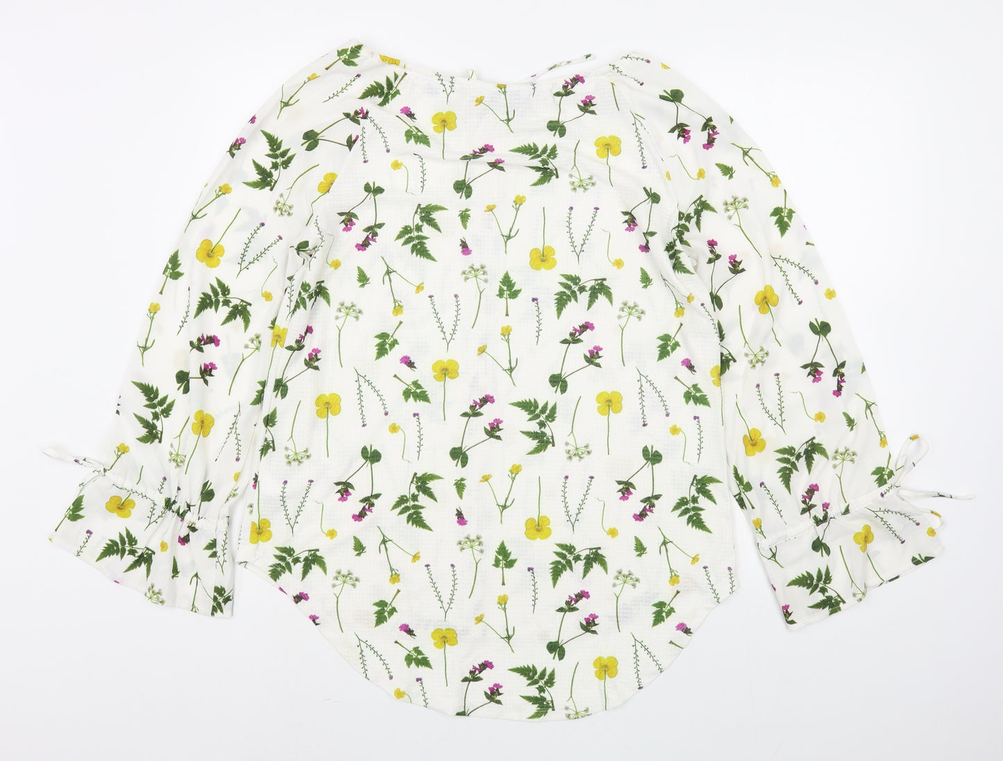 NEXT Womens White Floral Polyester Basic Blouse Size 14 Boat Neck
