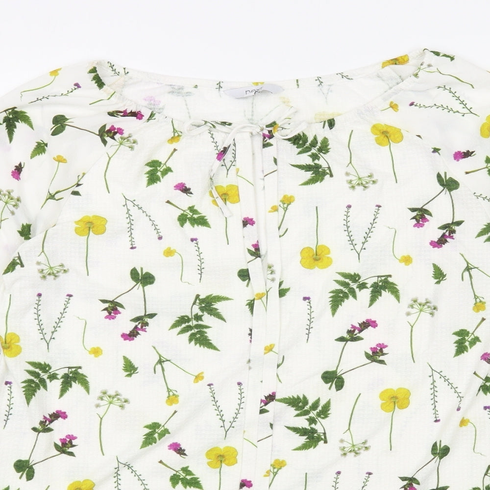 NEXT Womens White Floral Polyester Basic Blouse Size 14 Boat Neck