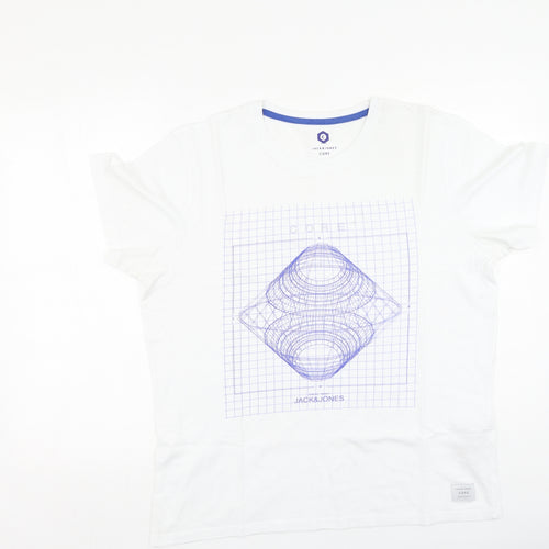 JACK AND JONES  Mens White  Cotton  T-Shirt Size XL Round Neck