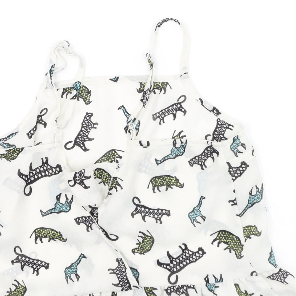 River Island  Womens White  Polyester Camisole Tank Size 12 Round Neck - animals