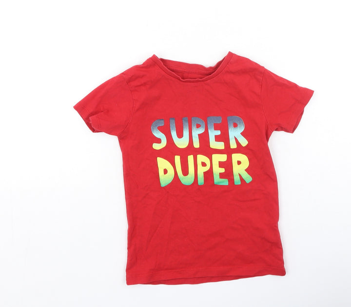 Dunnes Stores Boys Red  Cotton Basic Casual Size 2-3 Years Round Neck  - Super Duper