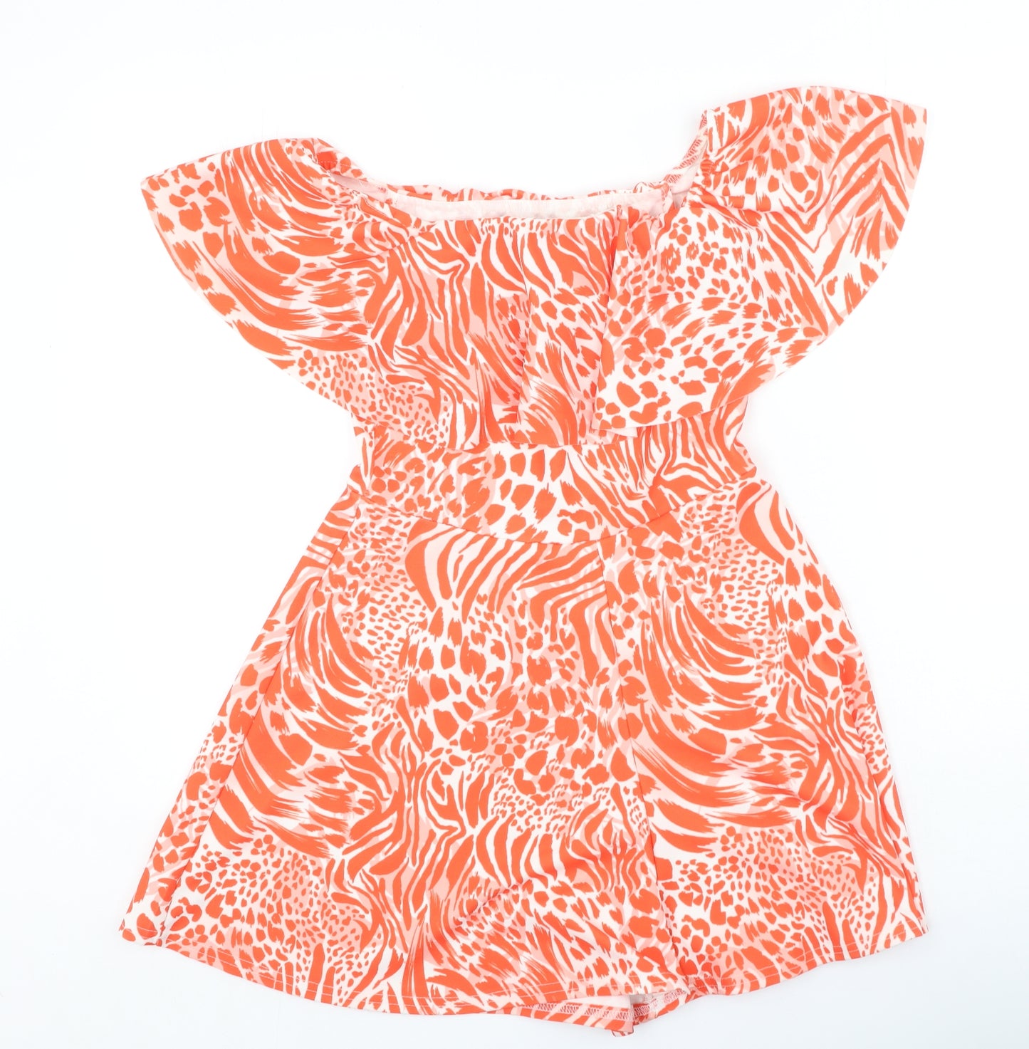 New Look Womens Red Animal Print Cotton Playsuit One-Piece Size 10 L10 in