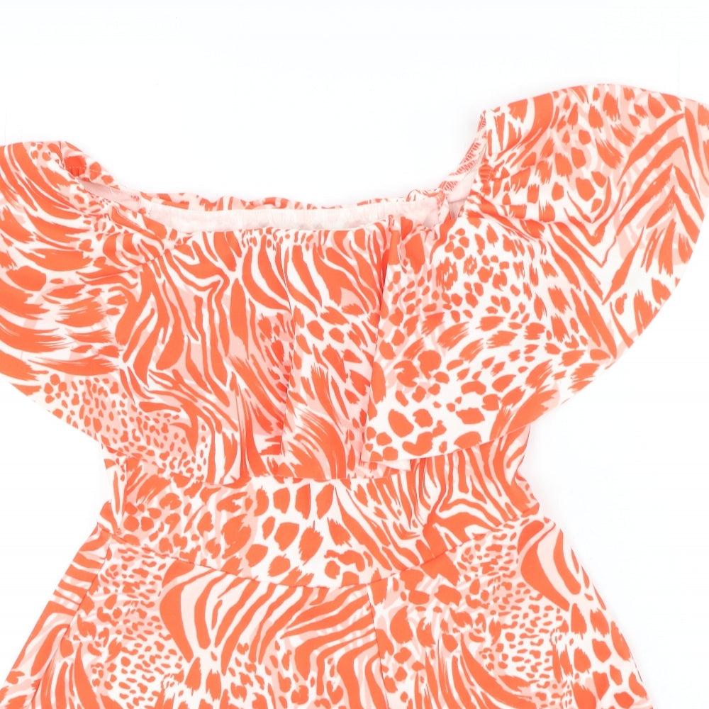 New Look Womens Red Animal Print Cotton Playsuit One-Piece Size 10 L10 in