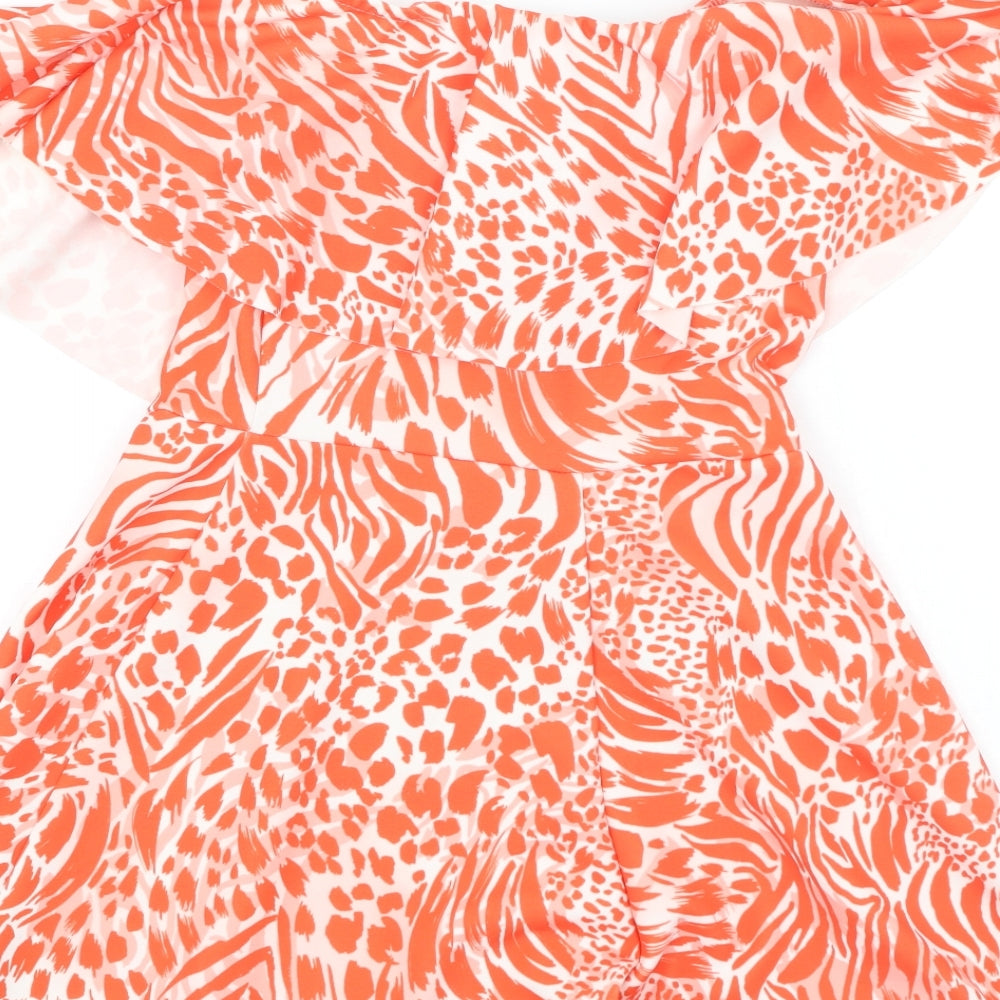 New Look Womens Red Animal Print Cotton Playsuit One-Piece Size 10 L10 in