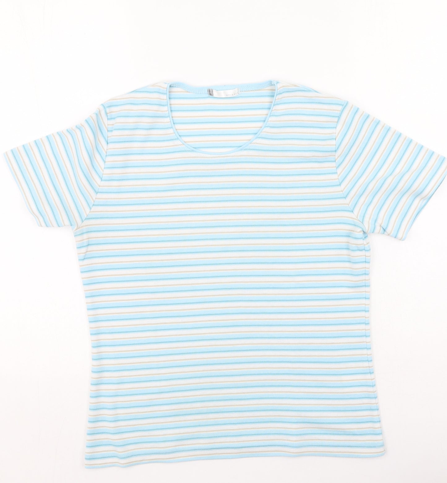 Viz a Viz` Womens Multicoloured Striped Cotton Basic T-Shirt Size 12 Round Neck