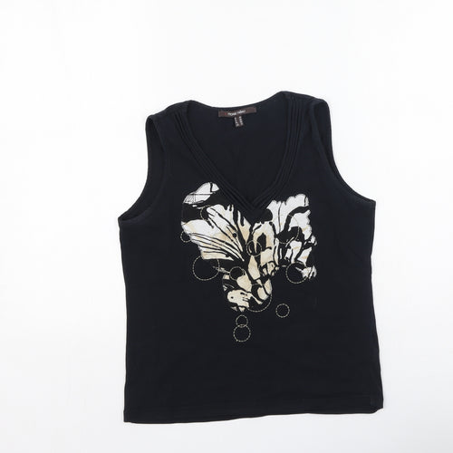 Marie Mero Womens Black  Cotton Camisole Tank Size 12 V-Neck