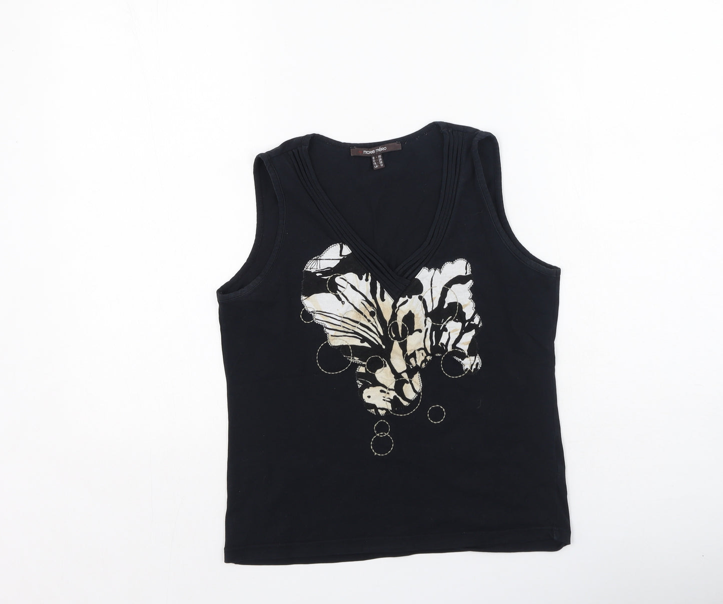Marie Mero Womens Black  Cotton Camisole Tank Size 12 V-Neck