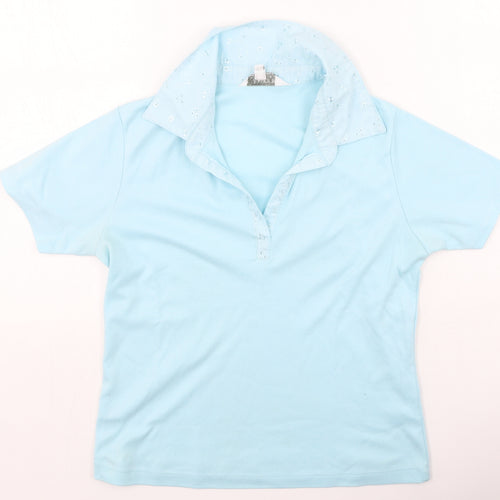 Paramount Womens Blue  Polyester Basic T-Shirt Size M V-Neck