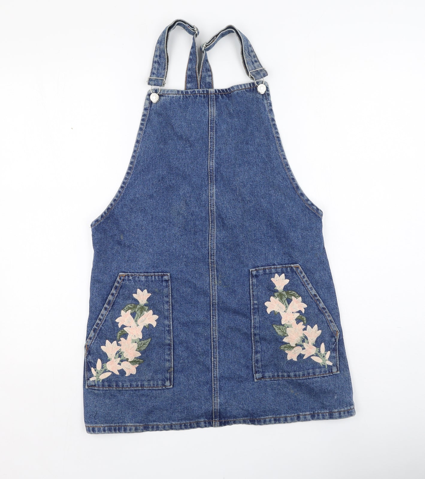 Topshop Womens Blue Floral Cotton Dungaree One-Piece Size 10