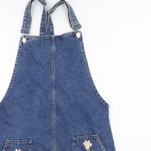 Topshop Womens Blue Floral Cotton Dungaree One-Piece Size 10