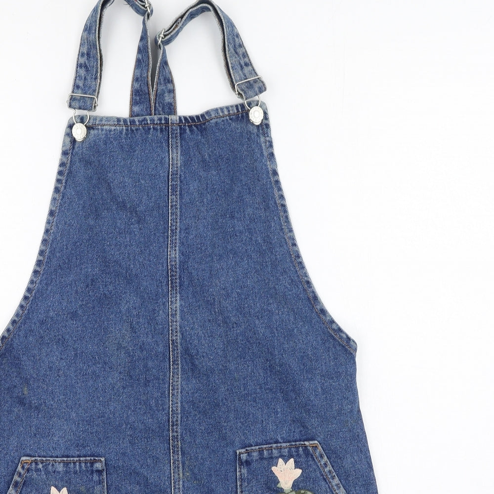 Topshop Womens Blue Floral Cotton Dungaree One-Piece Size 10