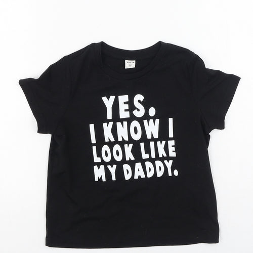 SheIn Boys Black  Cotton Jersey T-Shirt Size 5 Years Round Neck