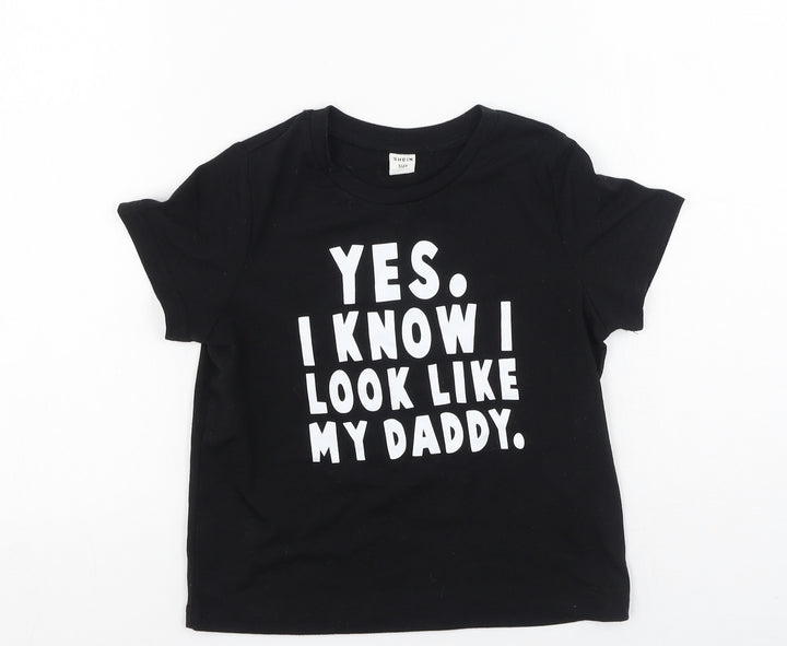 SheIn Boys Black Cotton Jersey T-Shirt Size 5 Years Round Neck