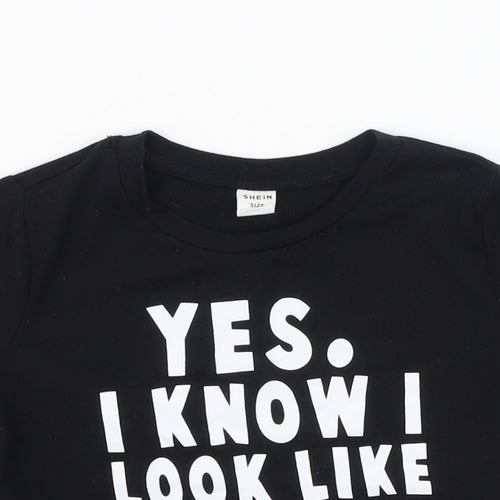 SheIn Boys Black  Cotton Jersey T-Shirt Size 5 Years Round Neck