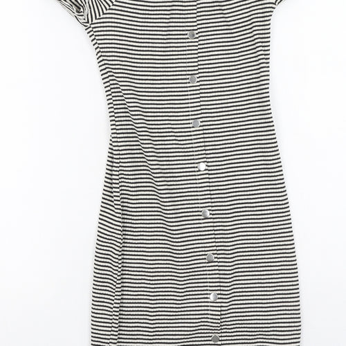 River Island  Womens Black Striped Cotton Bodycon  Size 6  Off the Shoulder