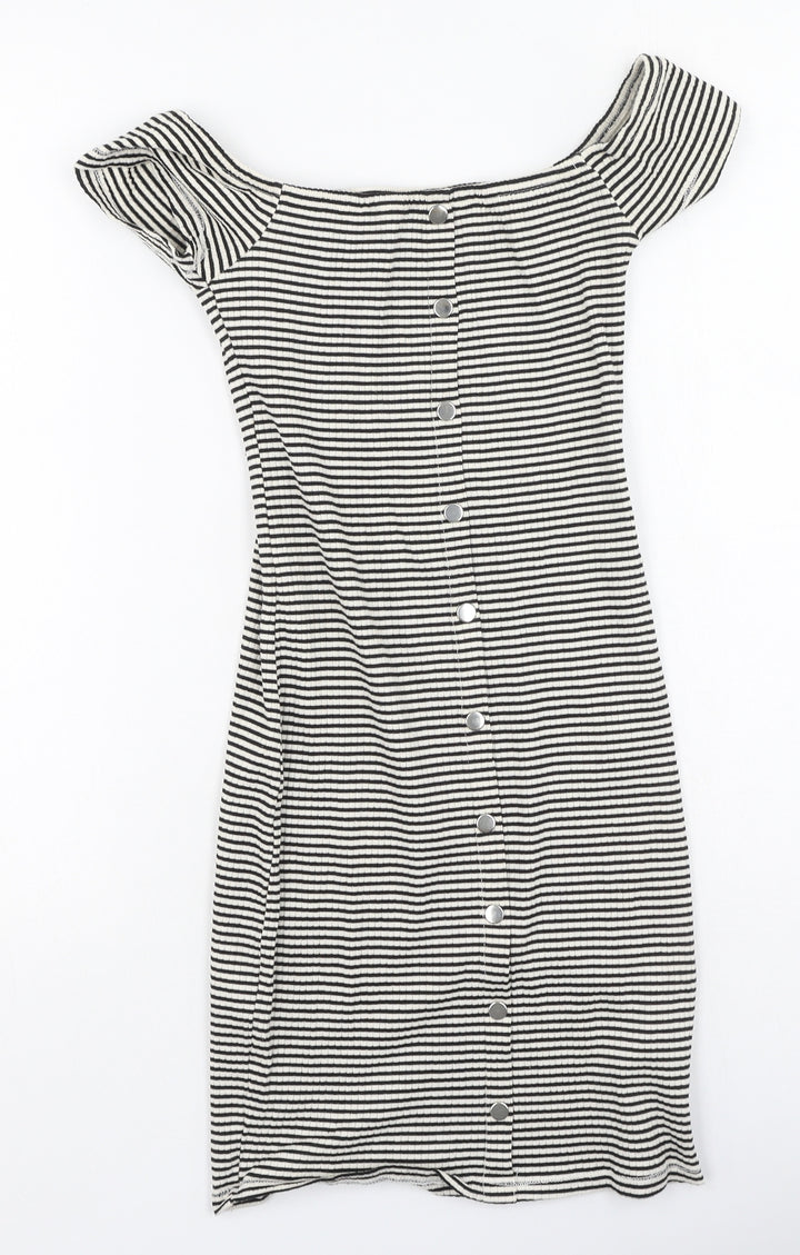 River Island Womens Black Striped Cotton Bodycon Size 6 Off the Shoulder
