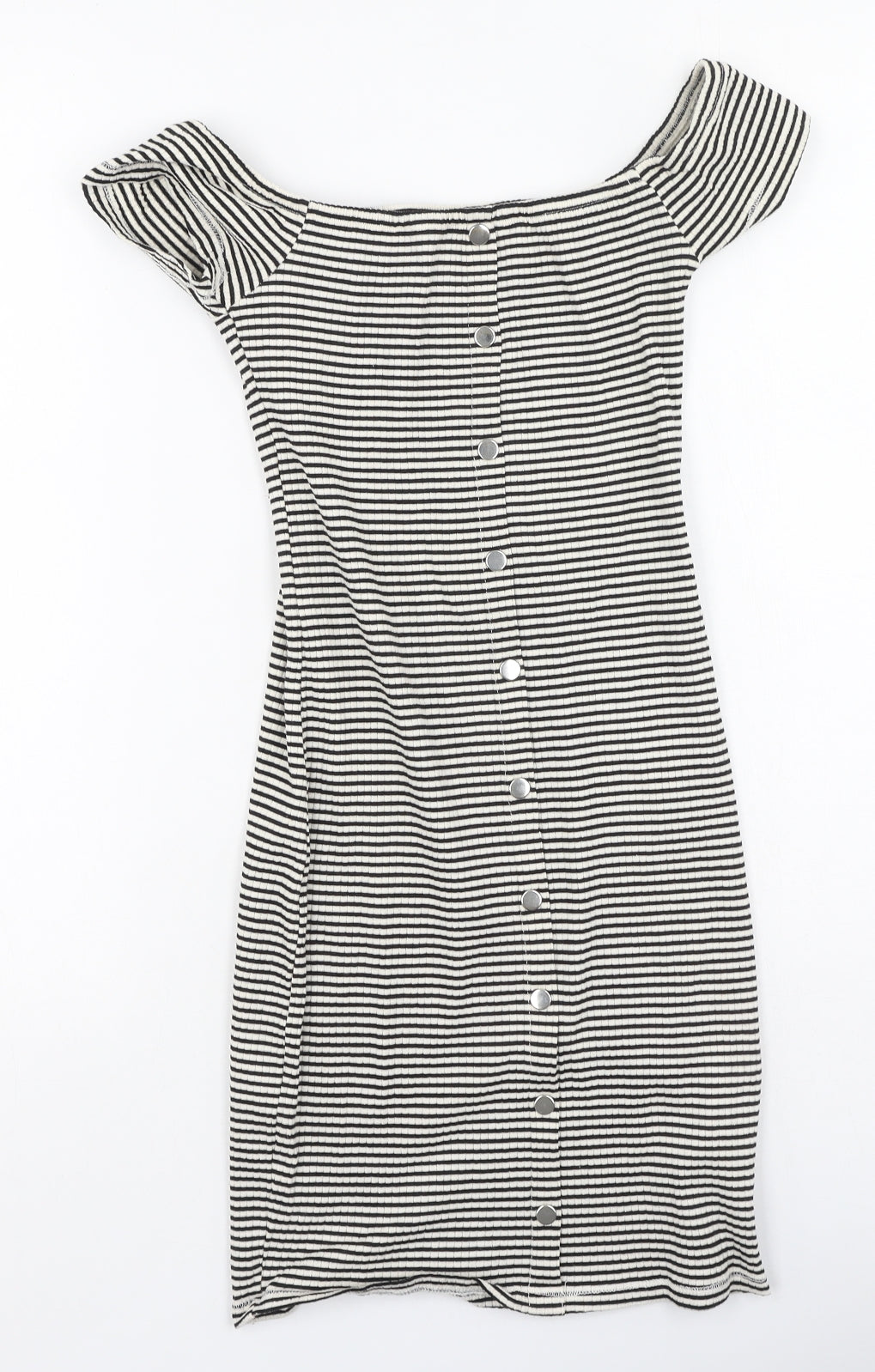 River Island  Womens Black Striped Cotton Bodycon  Size 6  Off the Shoulder