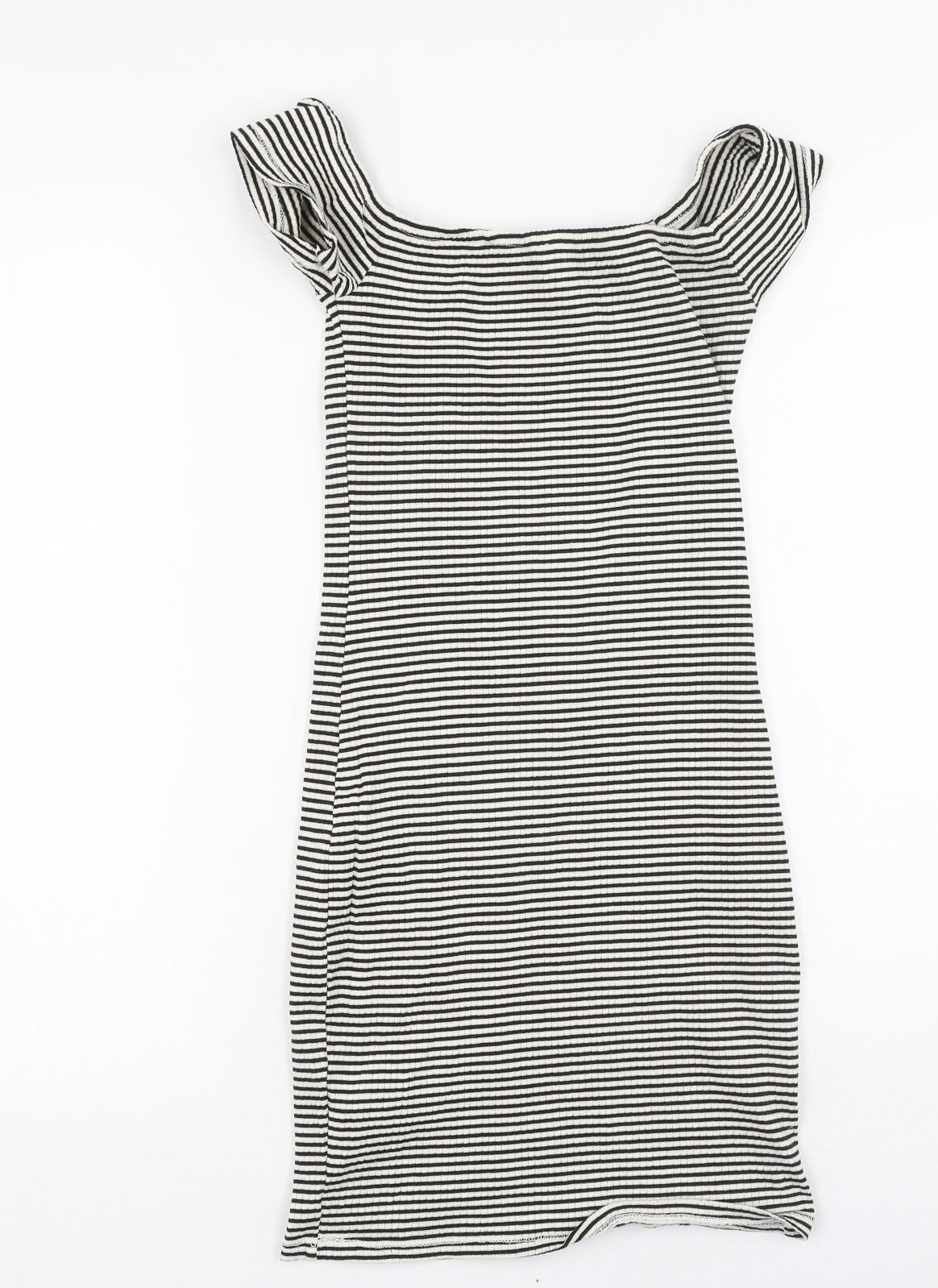 River Island  Womens Black Striped Cotton Bodycon  Size 6  Off the Shoulder