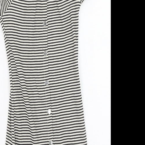 River Island  Womens Black Striped Cotton Bodycon  Size 6  Off the Shoulder
