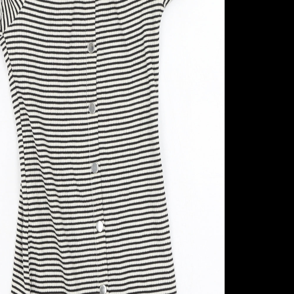River Island  Womens Black Striped Cotton Bodycon  Size 6  Off the Shoulder