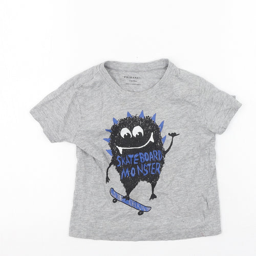 Primark  Boys Grey  Cotton Basic Casual Size 2-3 Years Round Neck  - MONSTER