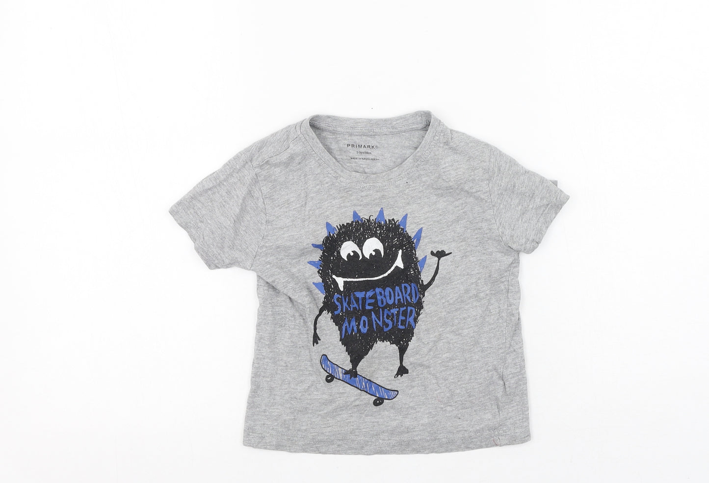 Primark  Boys Grey  Cotton Basic Casual Size 2-3 Years Round Neck  - MONSTER