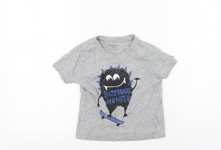 Primark  Boys Grey  Cotton Basic Casual Size 2-3 Years Round Neck  - MONSTER