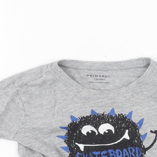 Primark  Boys Grey  Cotton Basic Casual Size 2-3 Years Round Neck  - MONSTER