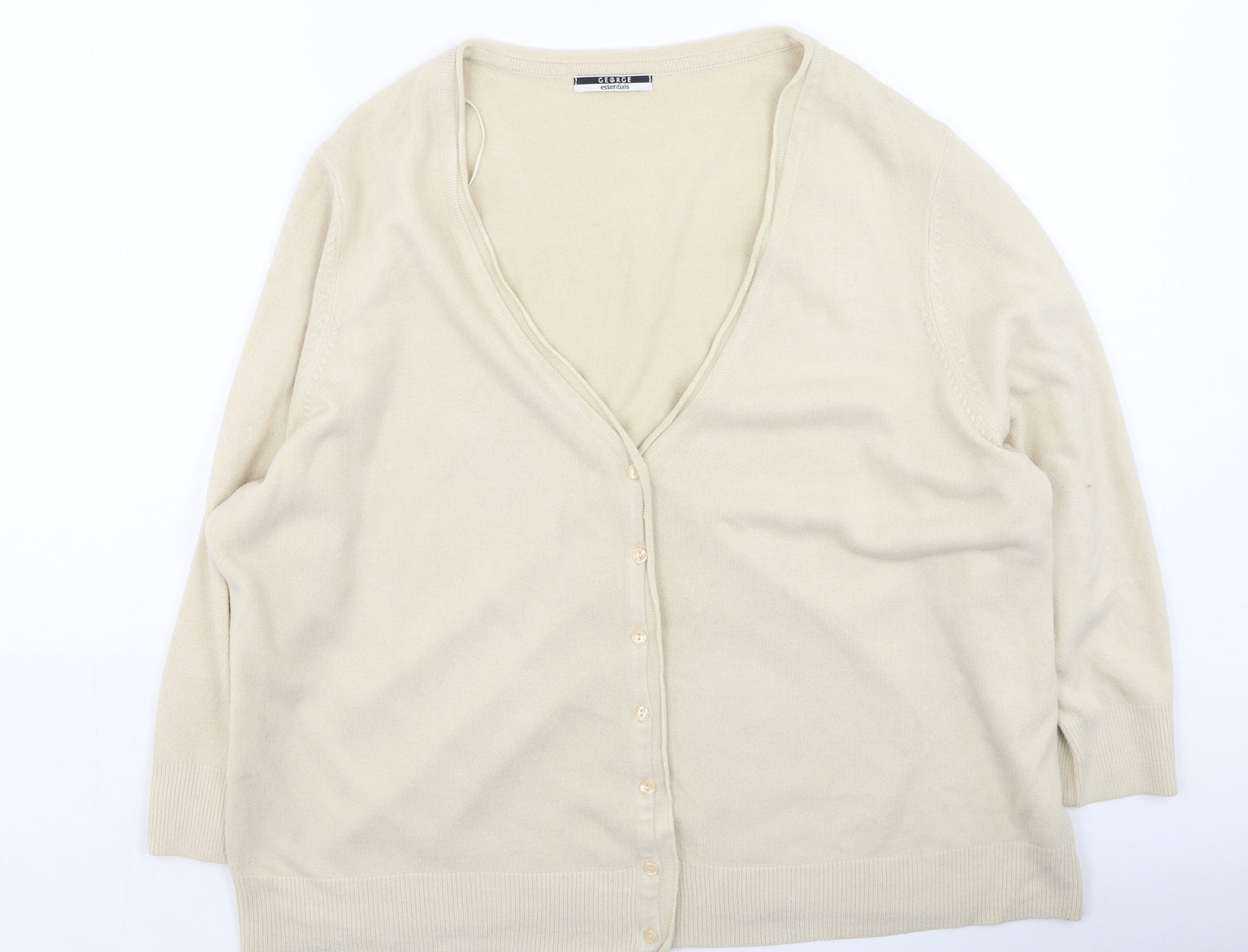 George  Womens Beige V-Neck  Cotton Cardigan Jumper Size 24