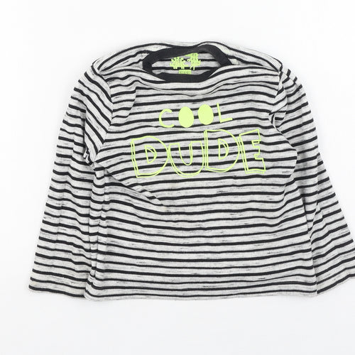 F&F Boys Multicoloured Striped Cotton Basic T-Shirt Size 2-3 Years Round Neck