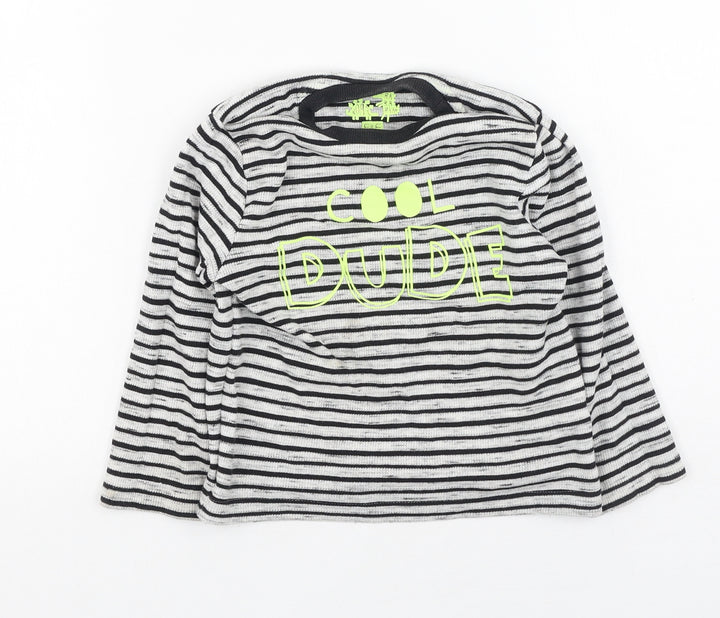 F&F Boys Multicoloured Striped Cotton Basic T-Shirt Size 2-3 Years Round Neck