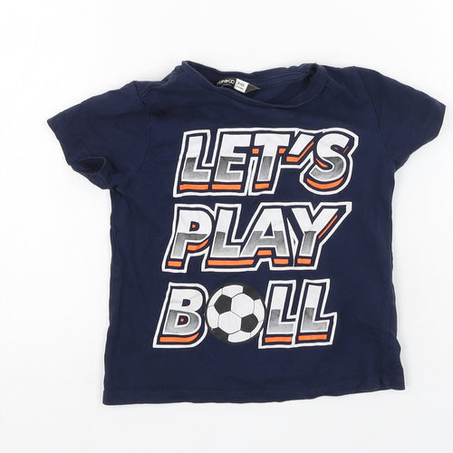 Pep & Co Boys Blue  Cotton Basic Casual Size 3-4 Years Round Neck  - lets play ball