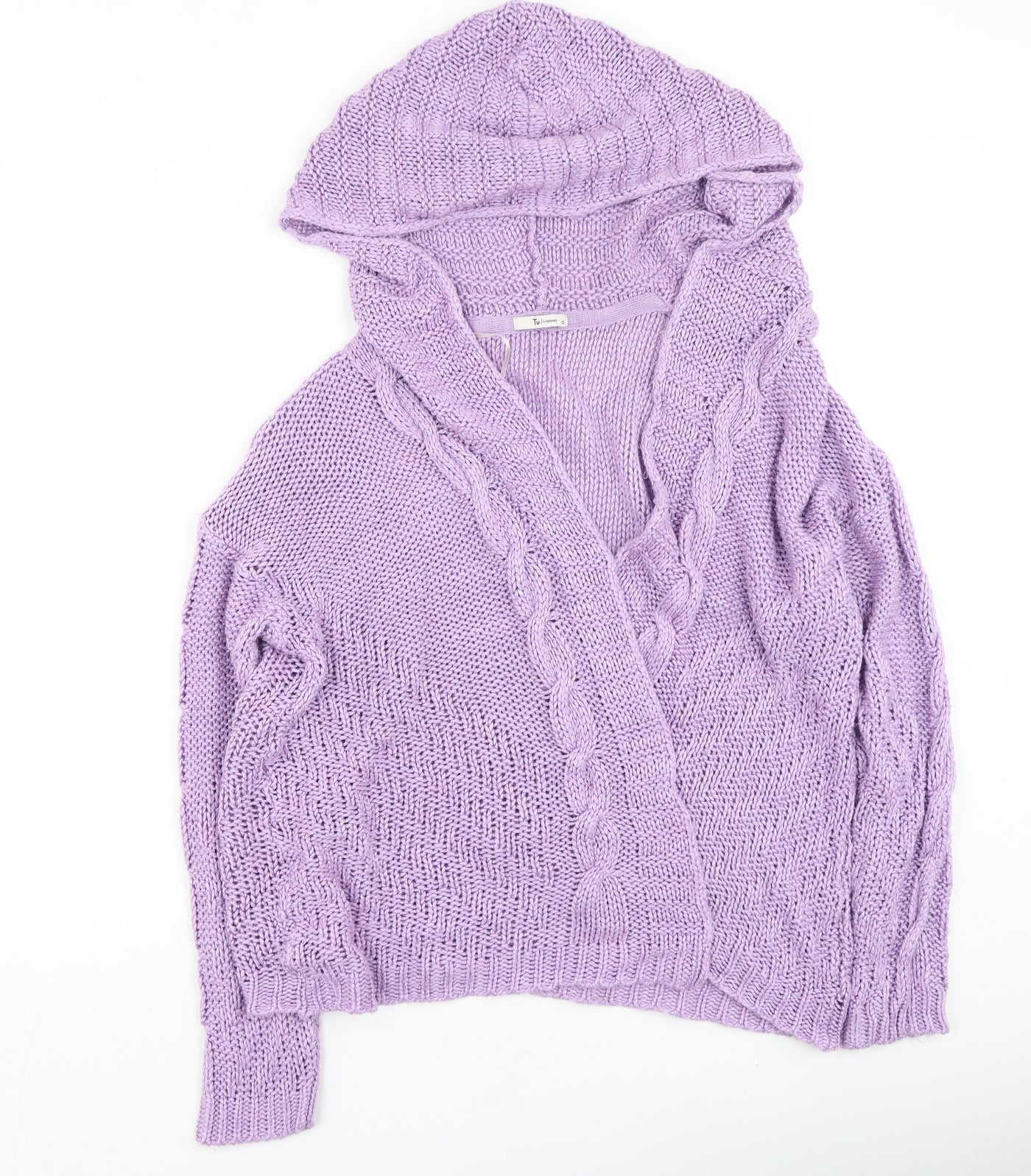 TU Womens Purple V-Neck  Acrylic Cardigan Jumper Size 12