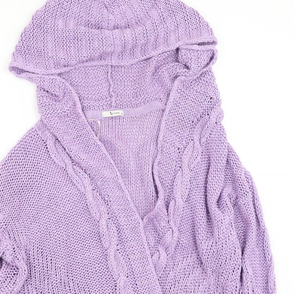 TU Womens Purple V-Neck  Acrylic Cardigan Jumper Size 12