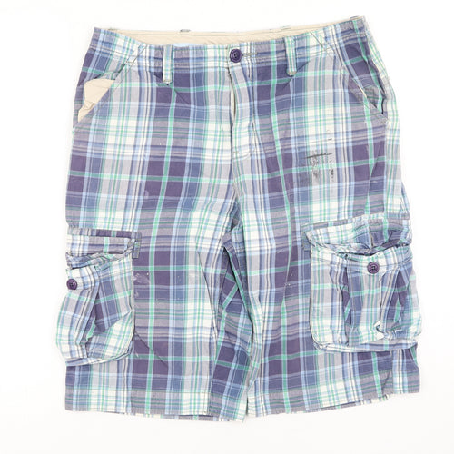 ASOS Mens Blue Plaid Cotton Cargo Shorts Size 32 L12 in Regular  - small stains on front